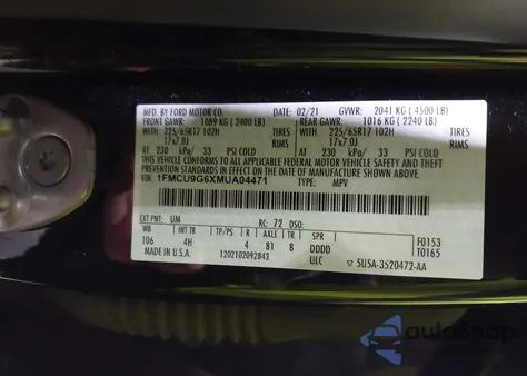 2021 Ford Escape Se z USA, uszkodzony, nr VIN 1FMCU9G6XMUA04471